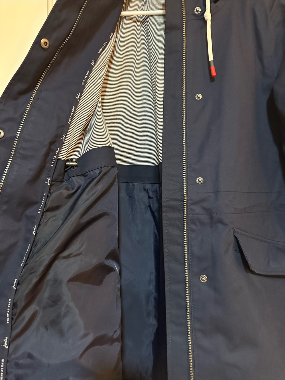 Joules Navy Rain Jacket with Red Trim - Picture 2 of 5